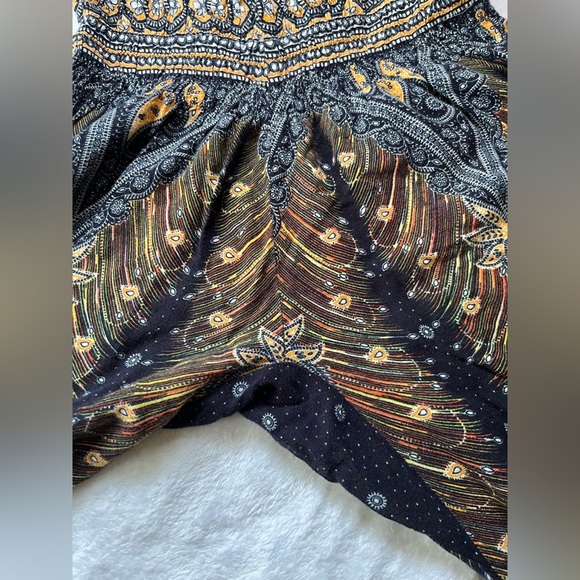 2 x $12 Happy Trunks Peacock Print Harem Boho Pants Navy Orange Size L - Picture 10 of 15